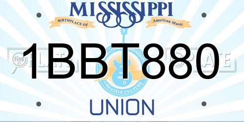 1BBT880 Mississippi License Plate