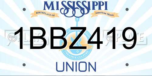 1BBZ419 Mississippi License Plate