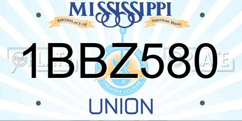 1BBZ580 Mississippi License Plate