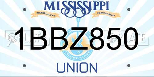 1BBZ850 Mississippi License Plate
