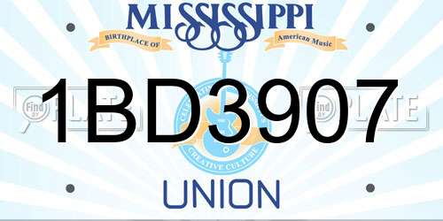 1BD3907 Mississippi License Plate