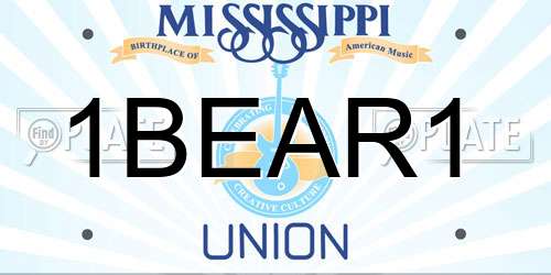 1BEAR1 Mississippi License Plate