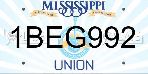 1BEG992 Mississippi License Plate