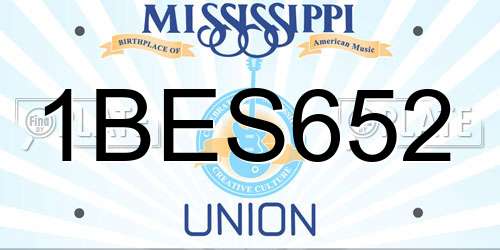 1BES652 Mississippi License Plate