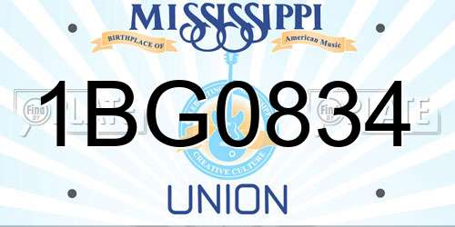 1BG0834 Mississippi License Plate