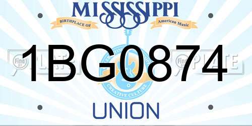 1BG0874 Mississippi License Plate