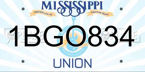 1BGO834 Mississippi License Plate