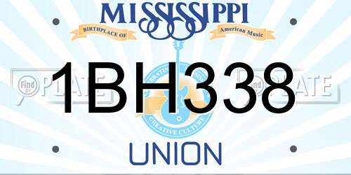 1BH338 Mississippi License Plate
