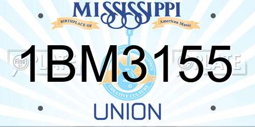 1BM3155 Mississippi License Plate