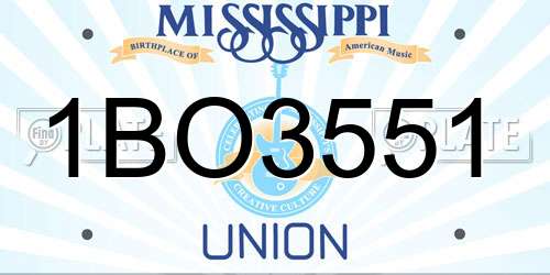 1BO3551 Mississippi License Plate