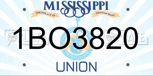 1BO3820 Mississippi License Plate