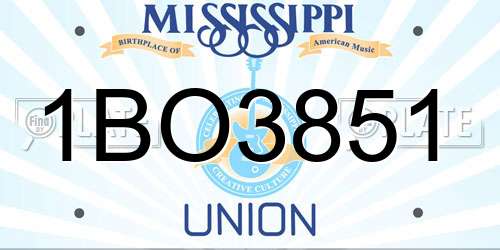 1BO3851 Mississippi License Plate