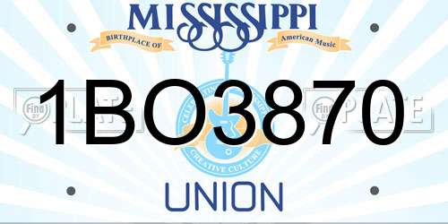 1BO3870 Mississippi License Plate