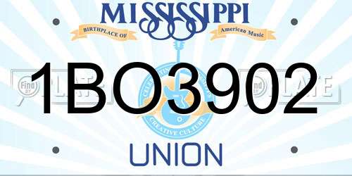 1BO3902 Mississippi License Plate
