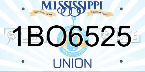 1BO6525 Mississippi License Plate