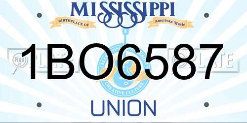 1BO6587 Mississippi License Plate