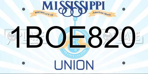 1BOE820 Mississippi License Plate