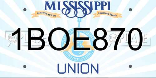 1BOE870 Mississippi License Plate