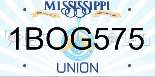 1BOG575 Mississippi License Plate