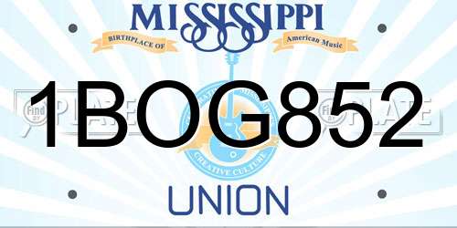 1BOG852 Mississippi License Plate