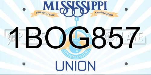 1BOG857 Mississippi License Plate