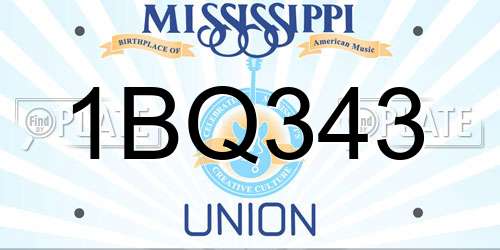1BQ343 Mississippi License Plate