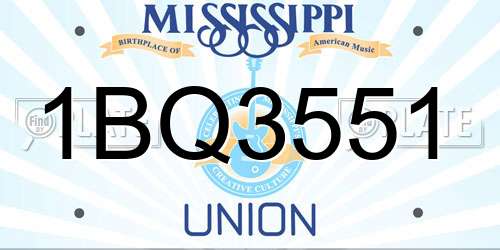1BQ3551 Mississippi License Plate