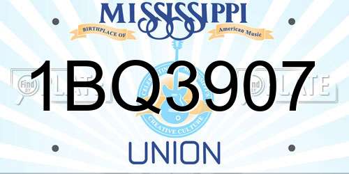 1BQ3907 Mississippi License Plate
