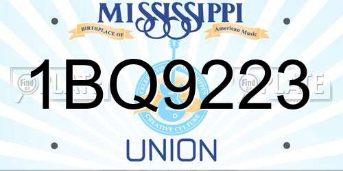1BQ9223 Mississippi License Plate