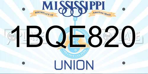 1BQE820 Mississippi License Plate