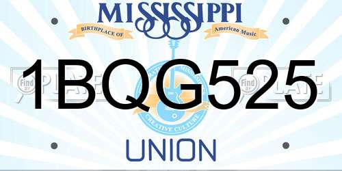 1BQG525 Mississippi License Plate