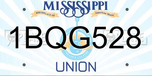 1BQG528 Mississippi License Plate