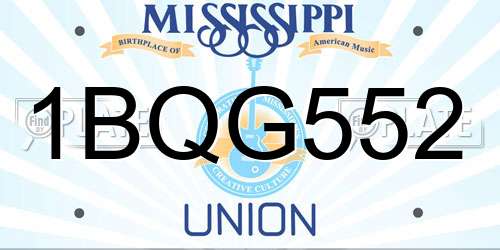 1BQG552 Mississippi License Plate