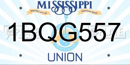 1BQG557 Mississippi License Plate