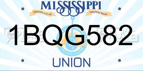 1BQG582 Mississippi License Plate