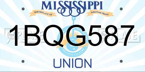 1BQG587 Mississippi License Plate