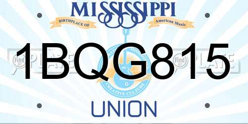 1BQG815 Mississippi License Plate