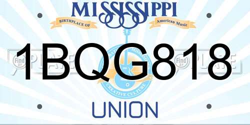 1BQG818 Mississippi License Plate