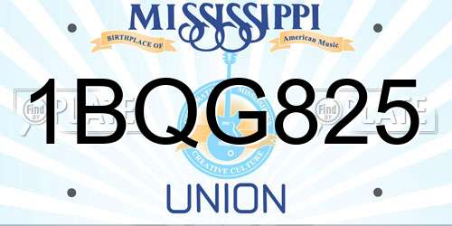1BQG825 Mississippi License Plate