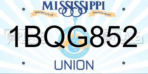 1BQG852 Mississippi License Plate