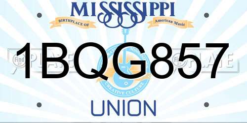 1BQG857 Mississippi License Plate