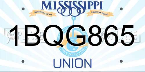 1BQG865 Mississippi License Plate