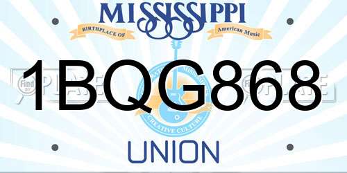 1BQG868 Mississippi License Plate