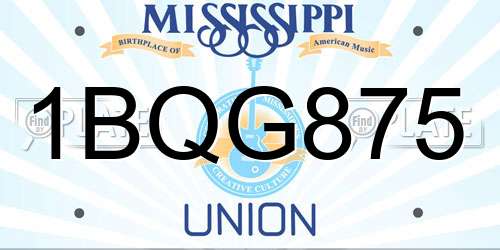 1BQG875 Mississippi License Plate