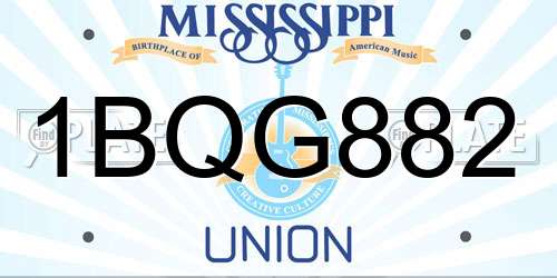 1BQG882 Mississippi License Plate