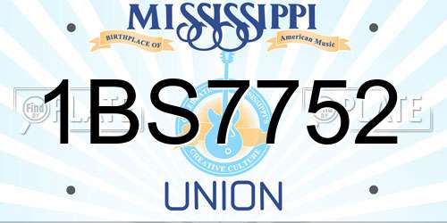 1BS7752 Mississippi License Plate