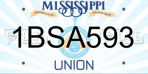 1BSA593 Mississippi License Plate