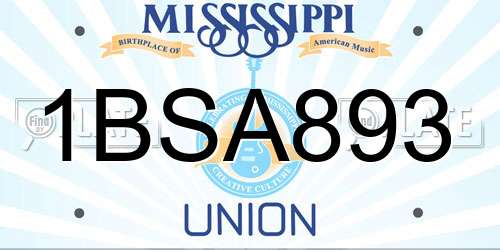 1BSA893 Mississippi License Plate