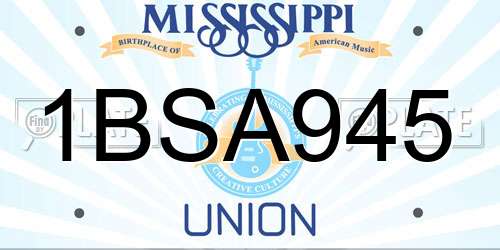 1BSA945 Mississippi License Plate