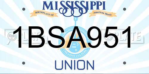 1BSA951 Mississippi License Plate